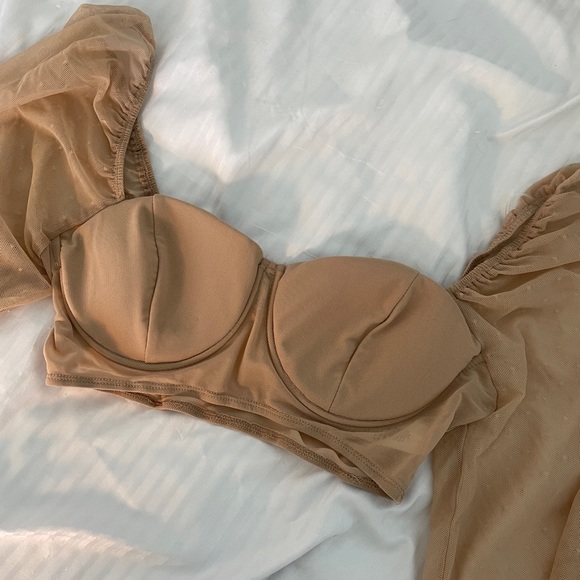 Fashion Nova Tan Fancy Crop Top | Braelette - Picture 4 of 4